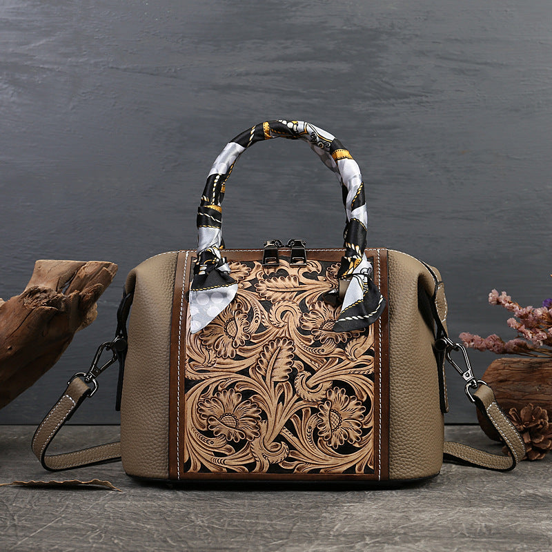 Leather Carving Stylish Bag