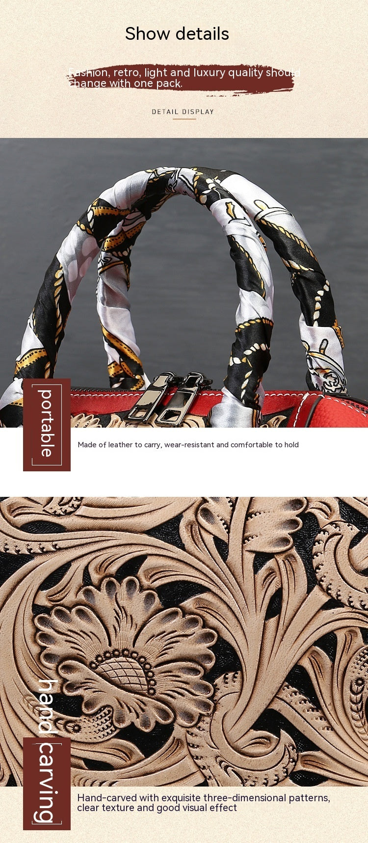 Leather Carving Stylish Bag