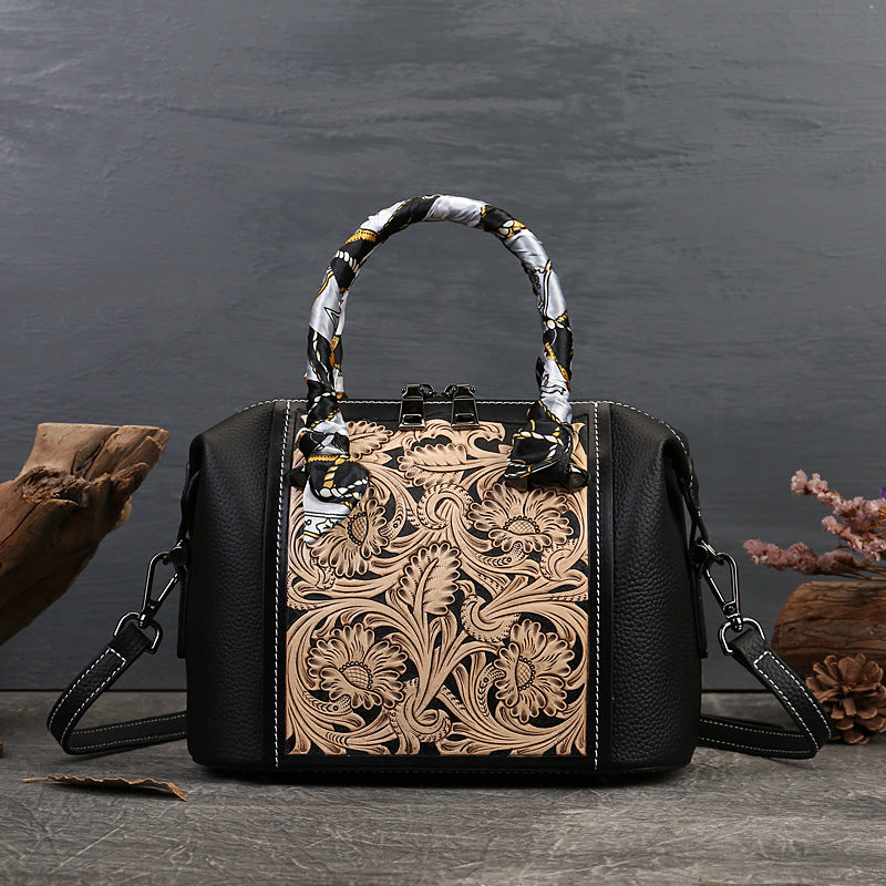 Leather Carving Stylish Bag